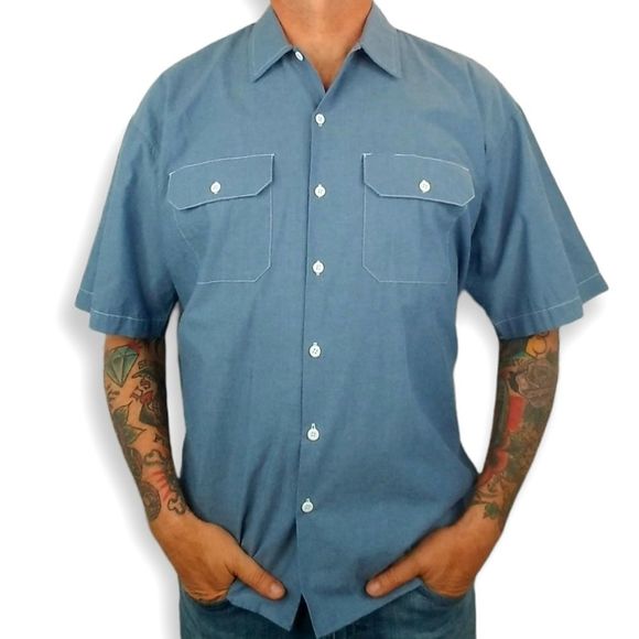 Dickies Relaxed Fit Chambray Button Up Shirt sz XL - Picture 1 of 7